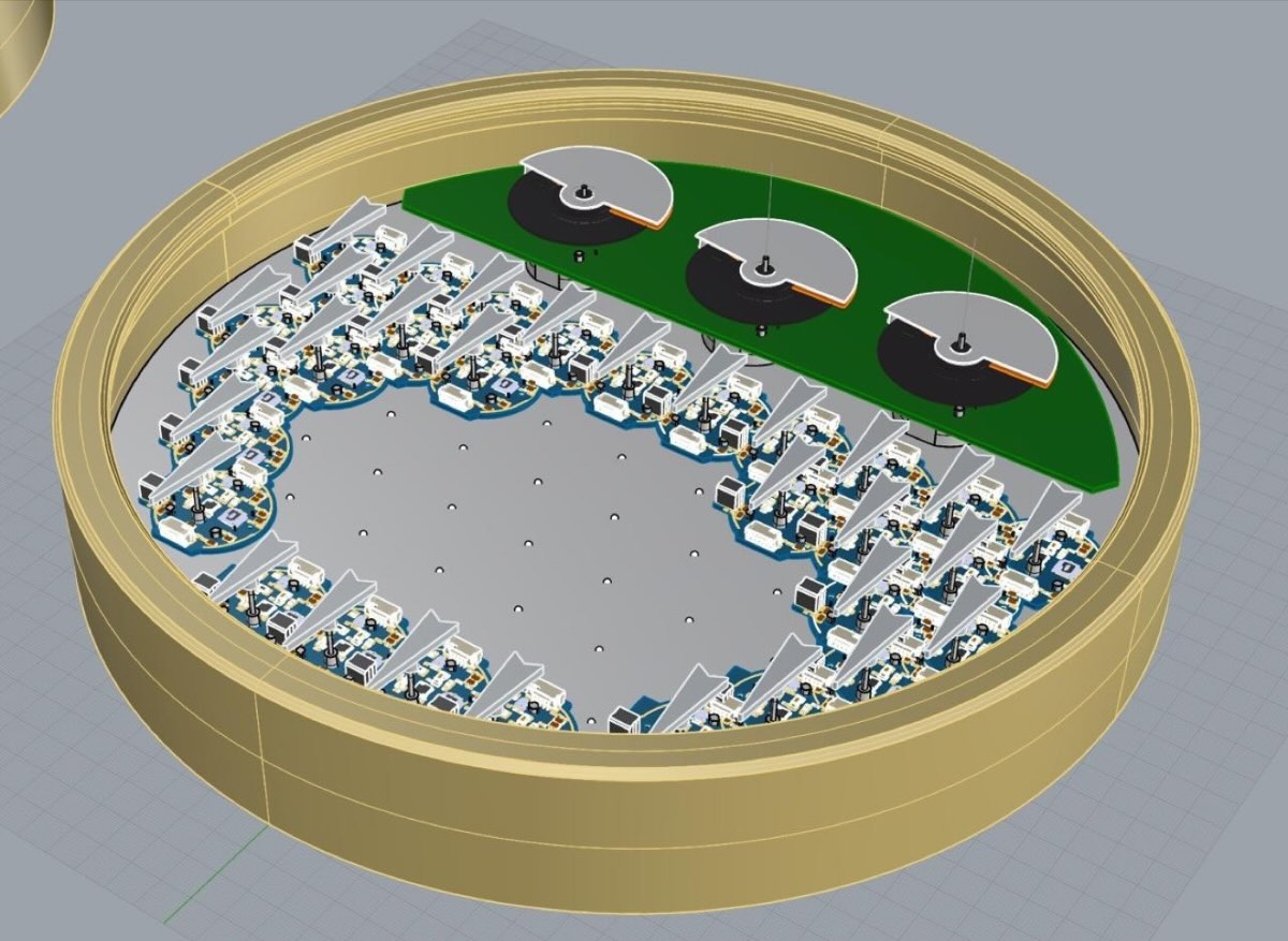 Modèle 3D de l'horloge : la carte cadrans et la grille des positions possibles pour les cartes spot
